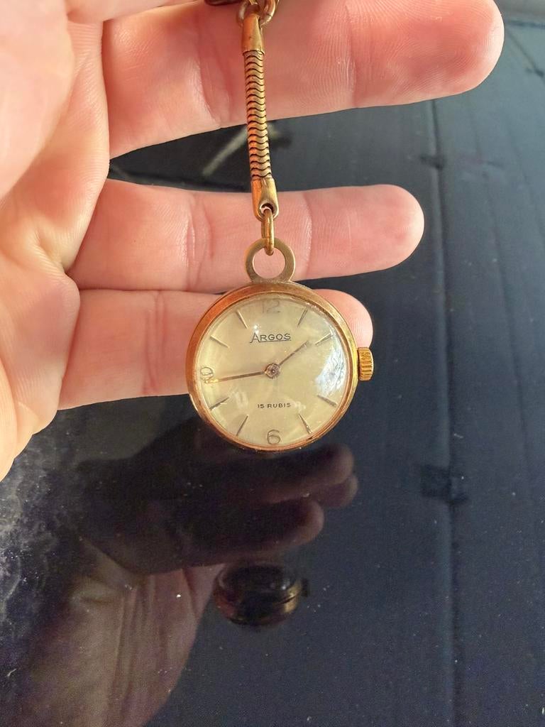 Argos 15 rubis keyhorloge, Handtassen en Accessoires, Horloges | Antiek, Zakhorloge, Onbekend, Goud, Ophalen