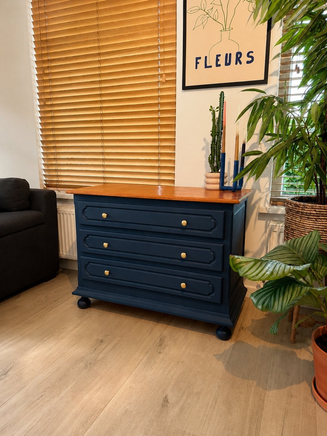 Ladekast navy blauw met houte blad NIEUW!!, Huis en Inrichting, Kasten | Ladekasten, Ophalen, 100 tot 150 cm, Klassiek, Nieuw