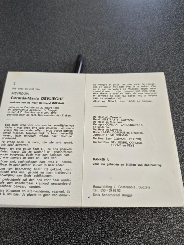 Bidprentjes Dudzele, Verzenden