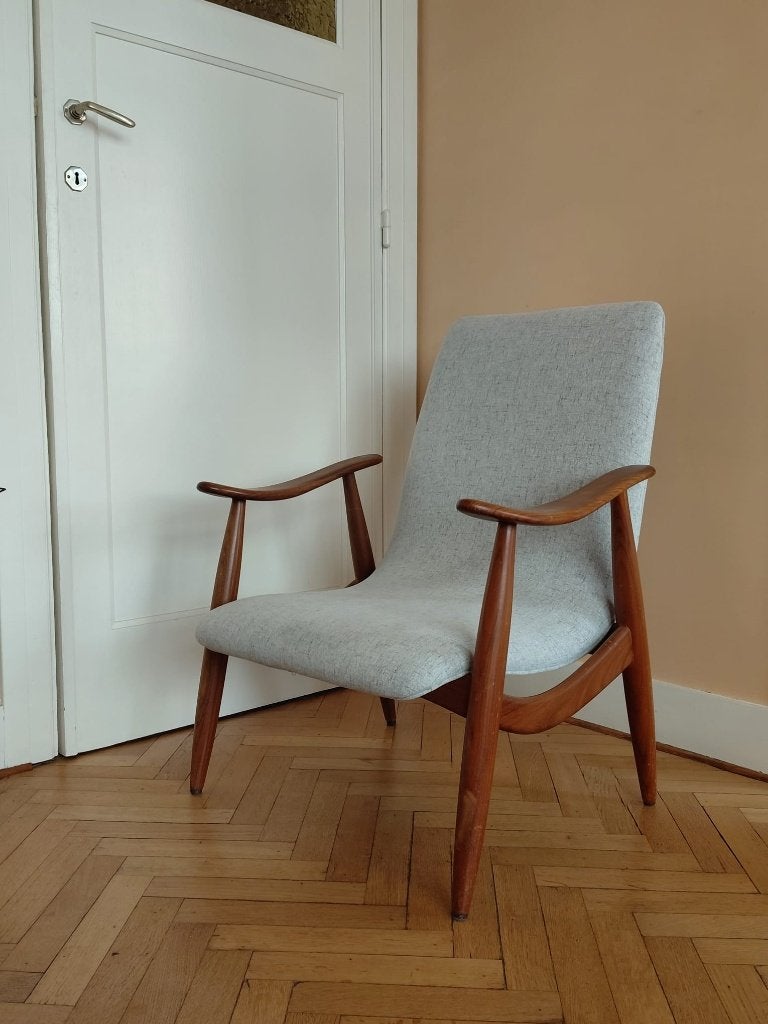 Fauteuil en teck du milieu du siècle par Louis Van Teeffelen, Moins de 75 cm, Vintage mid century, Moins de 150 cm, Une personne