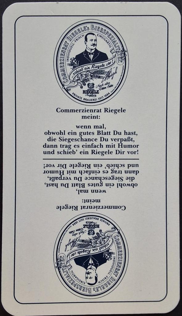 1 Speelkaart Riegeler Bier, Ophalen of Verzenden