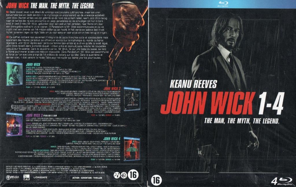 john wick 1-4 (5 blu-ray) nieuw , cello, Ophalen of Verzenden, Nieuw in verpakking, Actie, Boxset