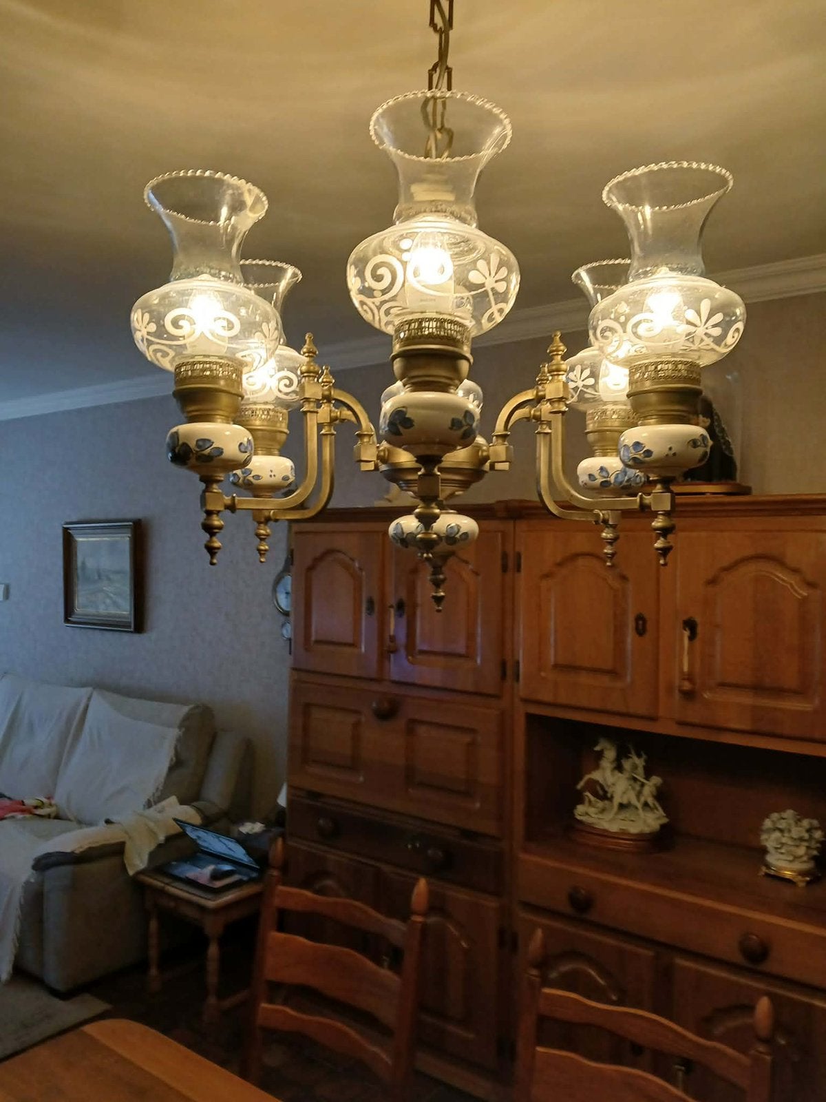 Vintage kroonluster, Huis en Inrichting, Lampen | Kroonluchters, Zo goed als nieuw, Keramiek, Ophalen