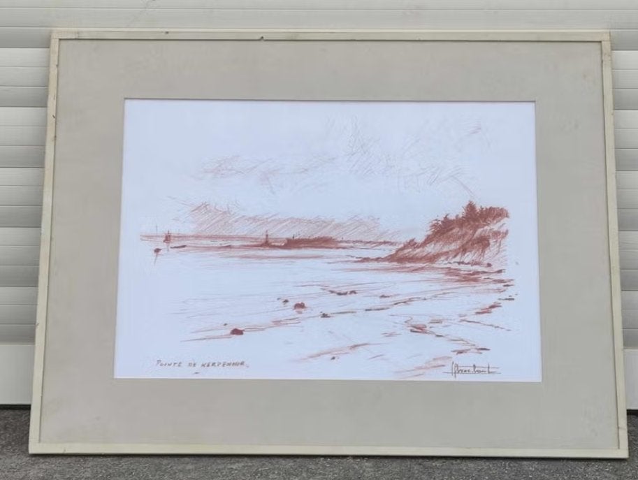 dessin sanguine pointe de kerpennir signe, Antiquités & Art, Enlèvement ou Envoi, Dessin