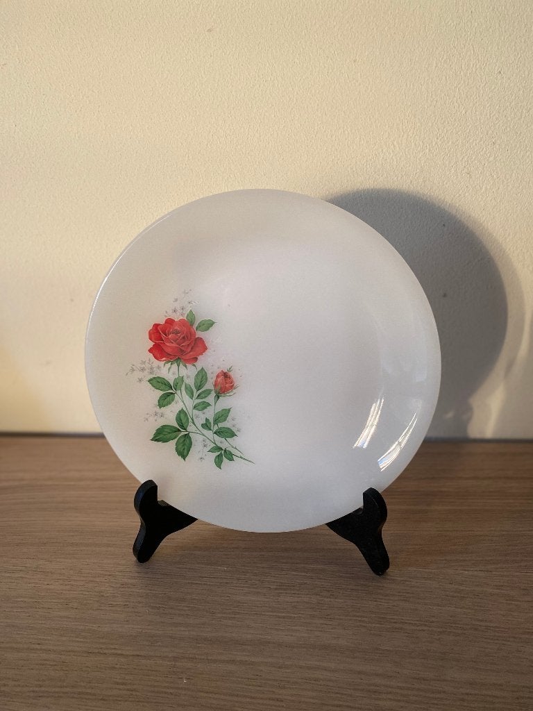 ARCOPAL VINTAGE : 10 platte borden met roos aan 5euro/stuk, Ophalen, Overige merken, Vintage, Bord(en)