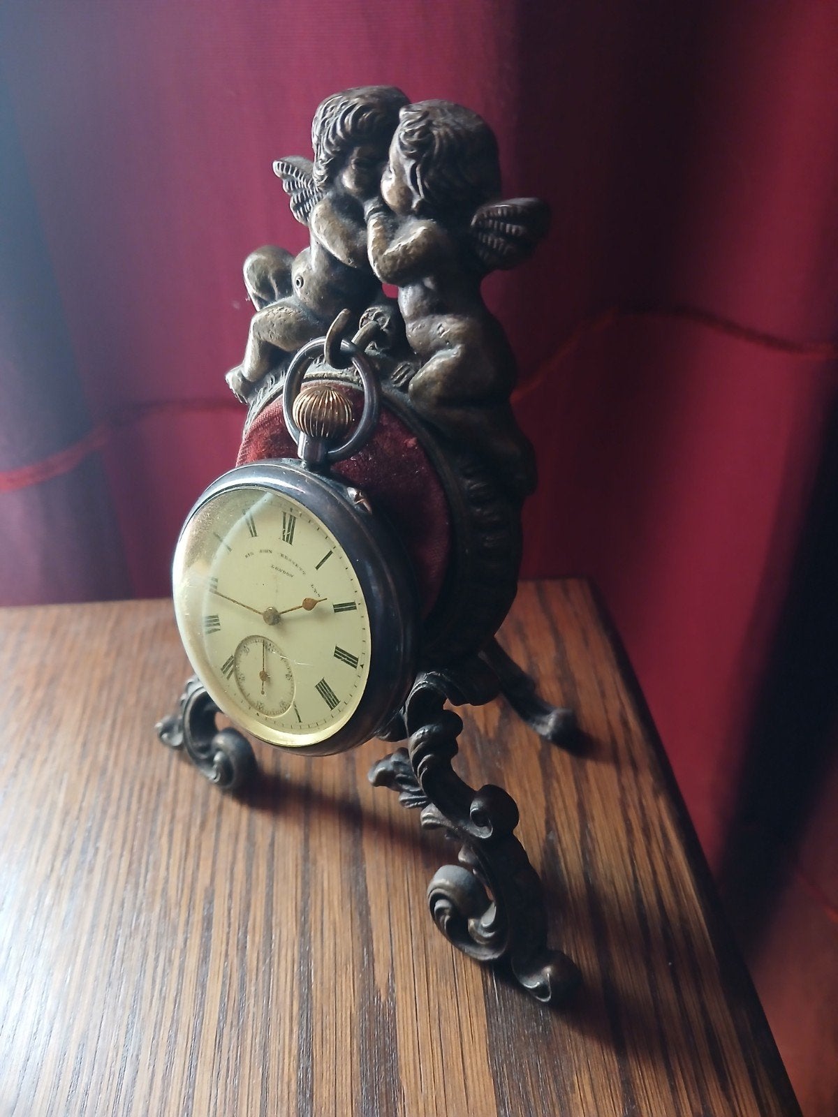 antiek zakhorloge met antieke staander, Ophalen of Verzenden, Zilver, Zakhorloge
