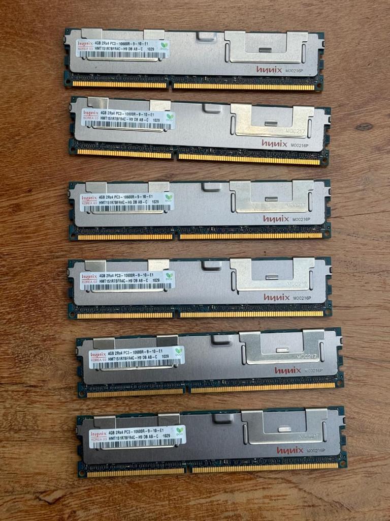 RAM serveur 24 Go (6x4 Go) DDR3 ECC Registered — PC3-10600R, Computers en Software, DDR3, Ophalen of Verzenden, Zo goed als nieuw
