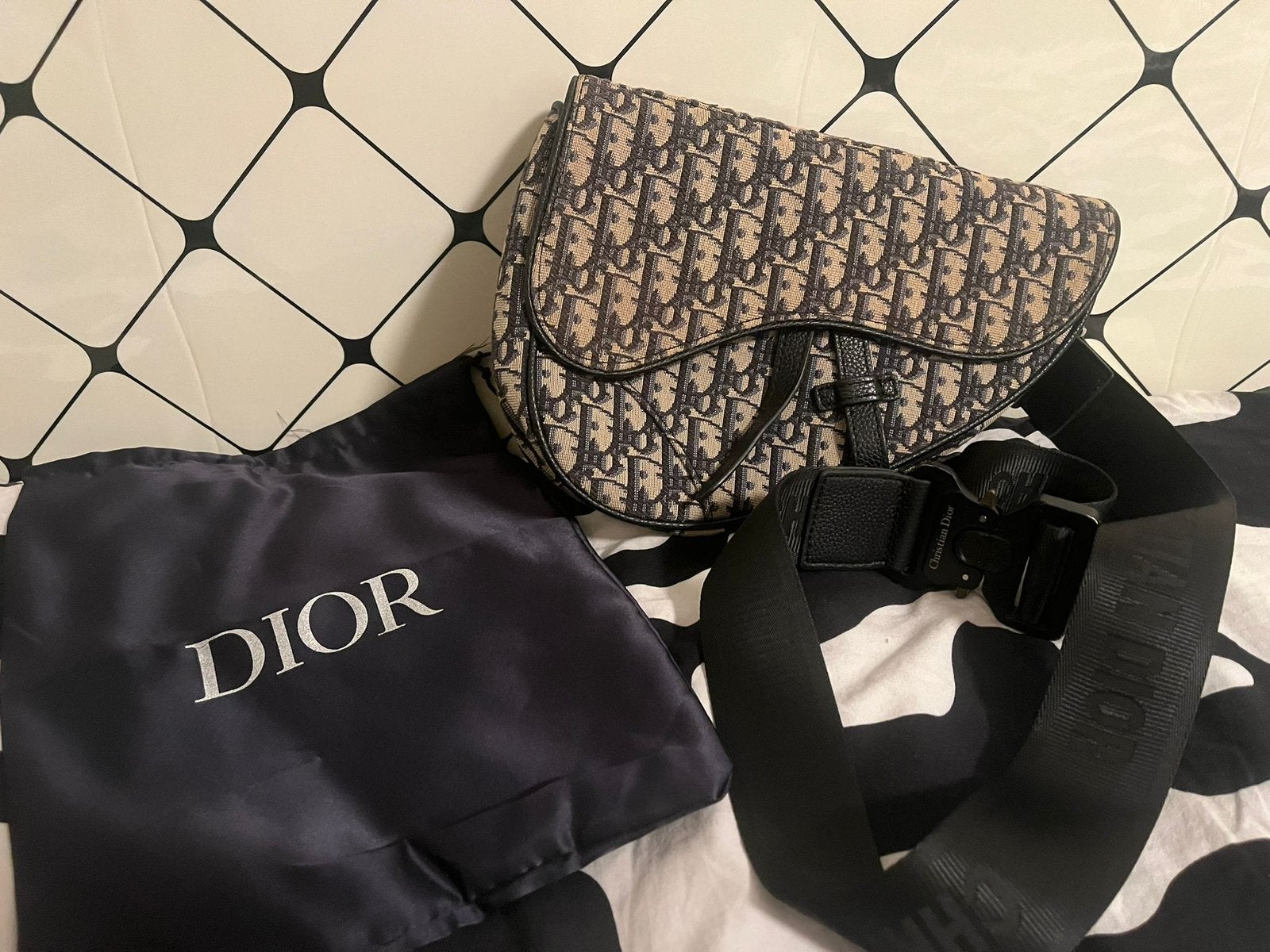 Dior oblique jacquard saddle bag, Ophalen of Verzenden, Zo goed als nieuw