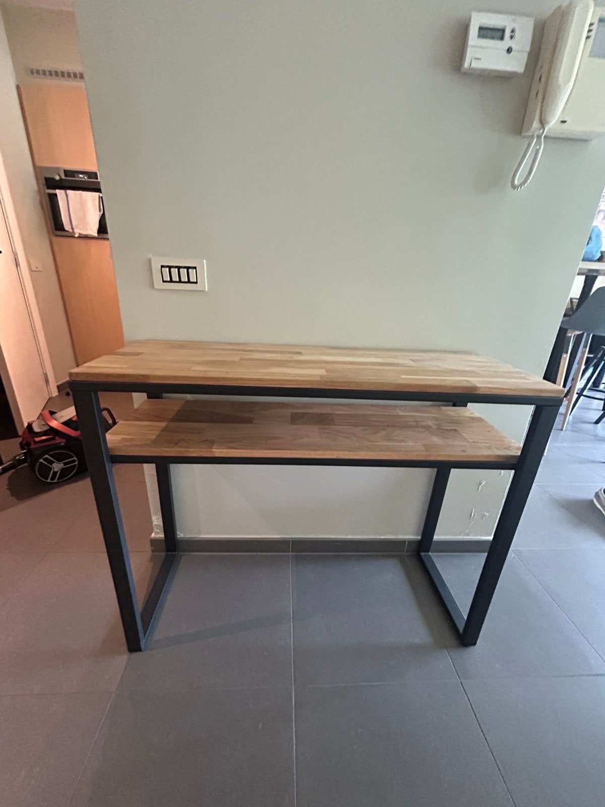 Console à 2 étagères, chêne massif et métal, Hiba, Maison & Meubles, Tables | Dessertes, 25 à 50 cm, Chêne, 50 à 100 cm, Comme neuf