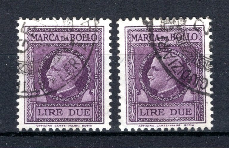 ITALIE Marca da bollo (1935-1940) revenu 2 stuks, Verzenden, Gestempeld