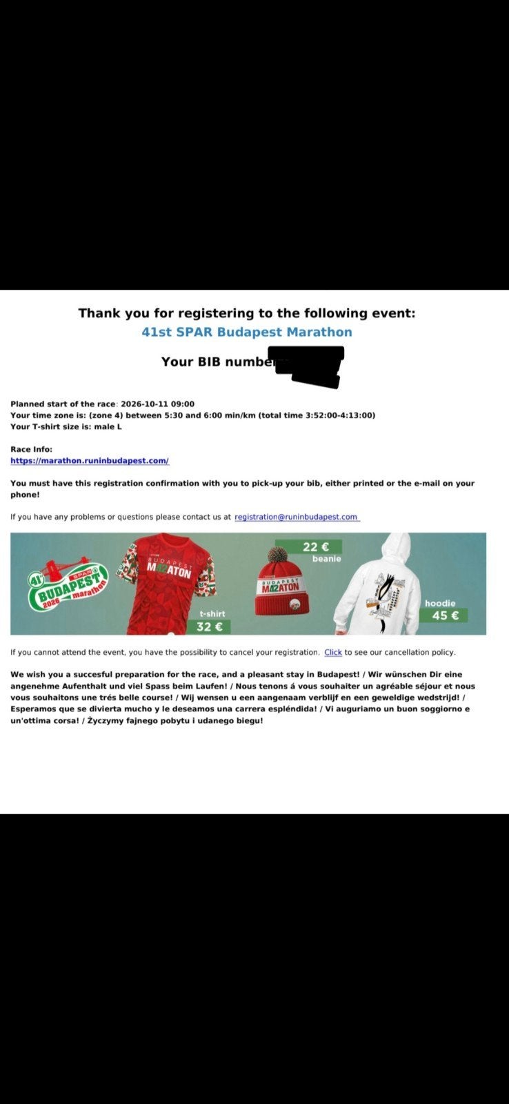 Dossard Marathon de Budapest 11.10.26, Tickets en Kaartjes, Eén persoon