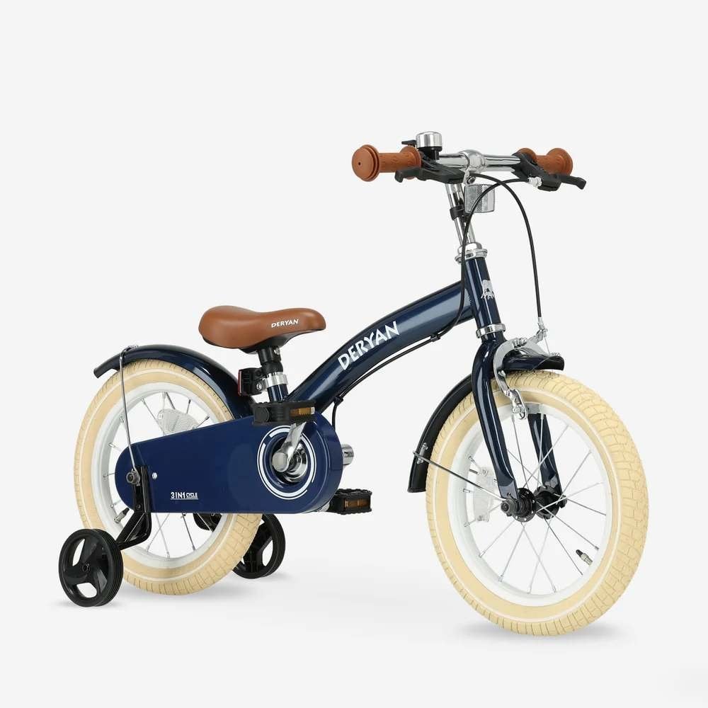 DERYAN 3-in-1 Kinderfiets 12 inch – Loopfiets en Fiets Blauw, Ophalen of Verzenden, Zo goed als nieuw