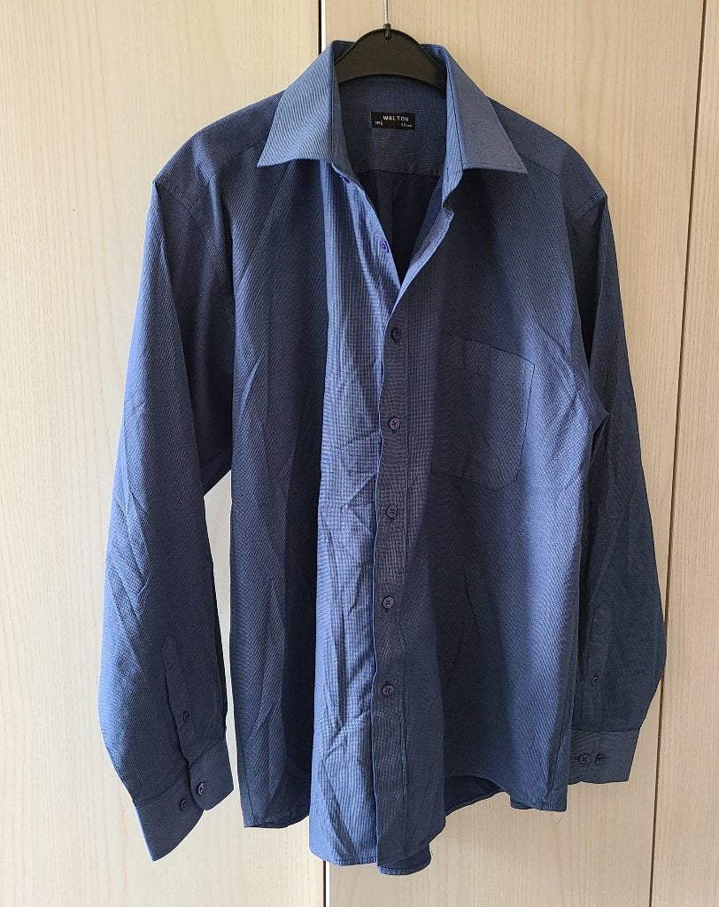 Prachtig herenhemd - Blauw/wit gestipt -, Ophalen, Blauw, Walton, Zo goed als nieuw