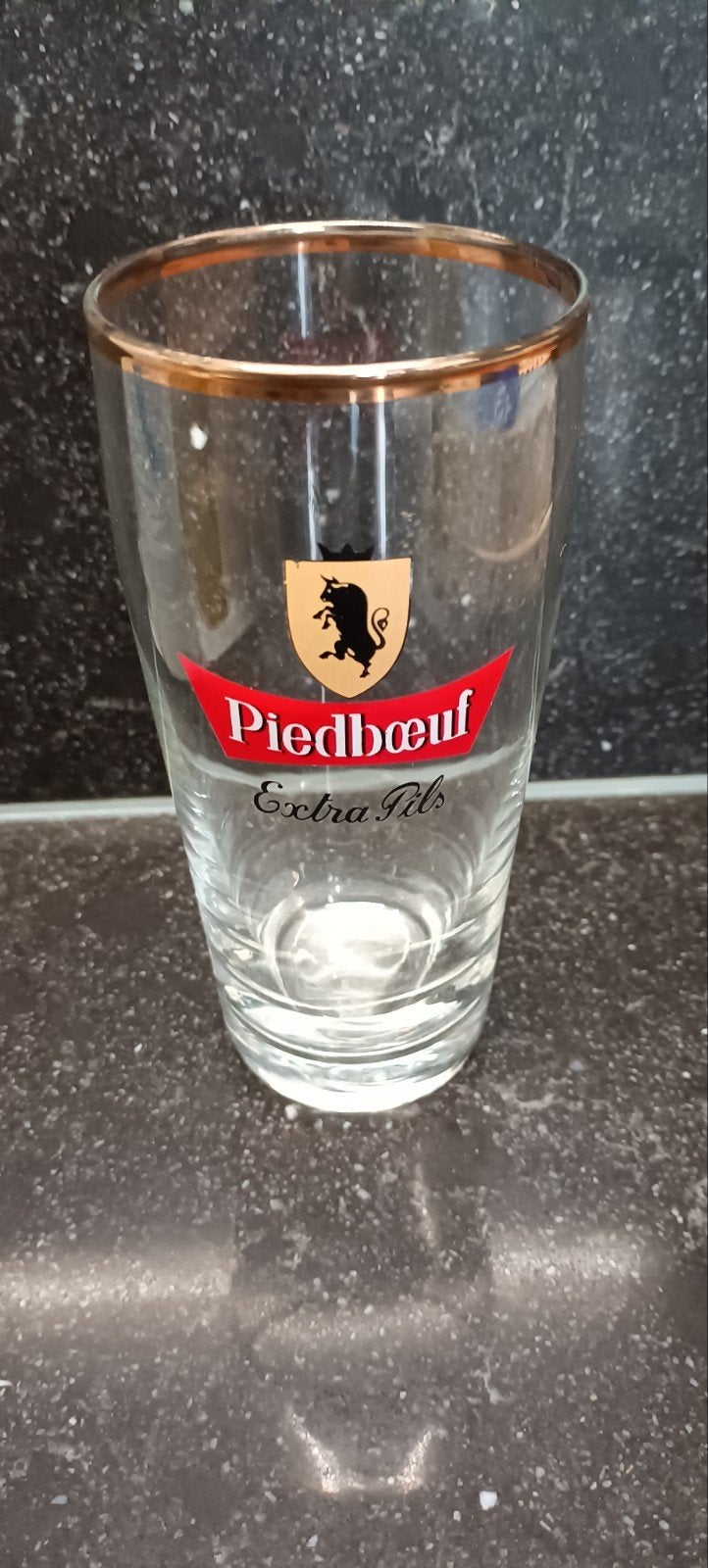 Oud bierglas Oude br Piedboeuf met gouden rand, Ophalen of Verzenden