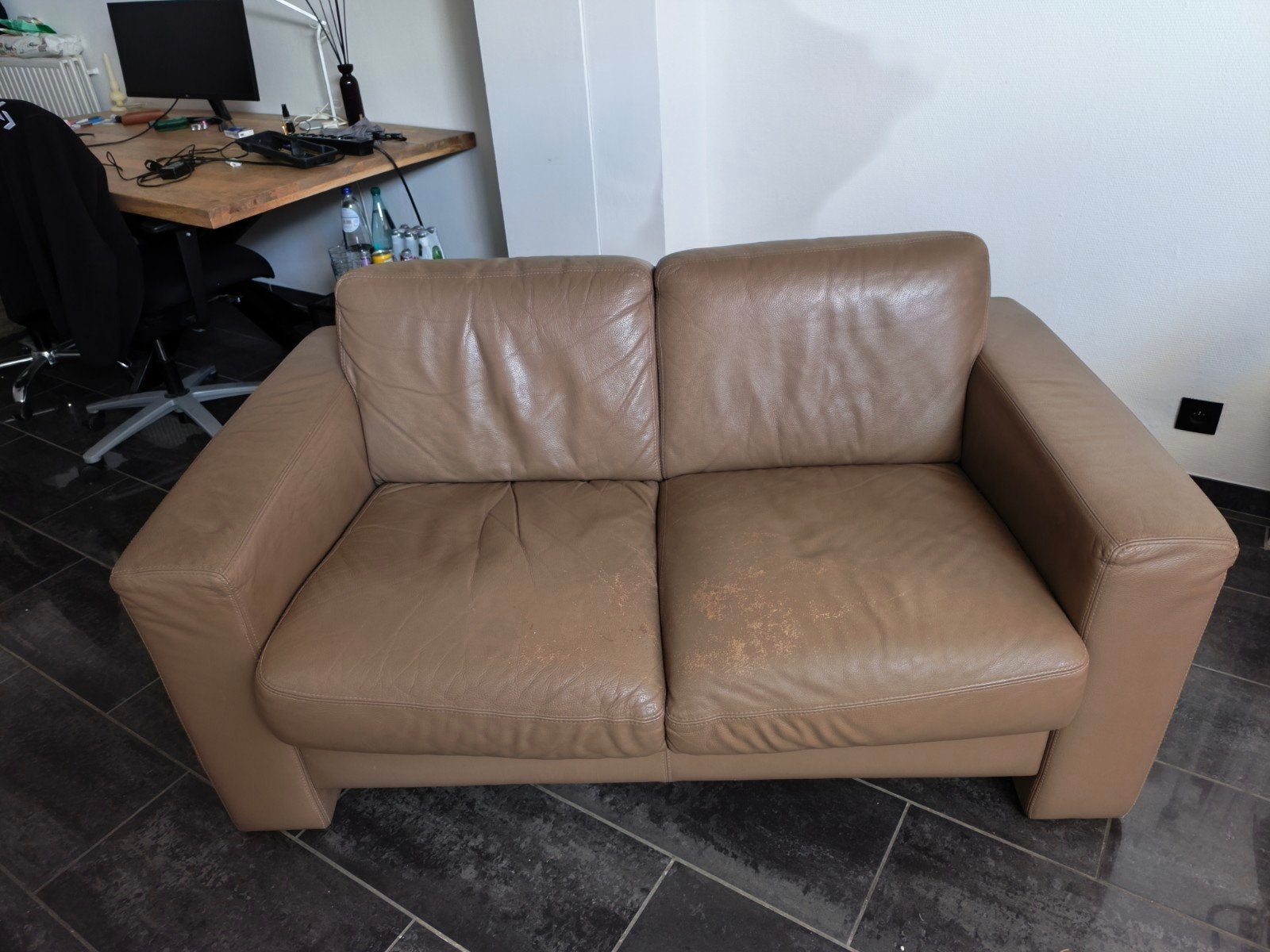 Lederen 2 zits bank, Huis en Inrichting, Ophalen, Gebruikt, Leer