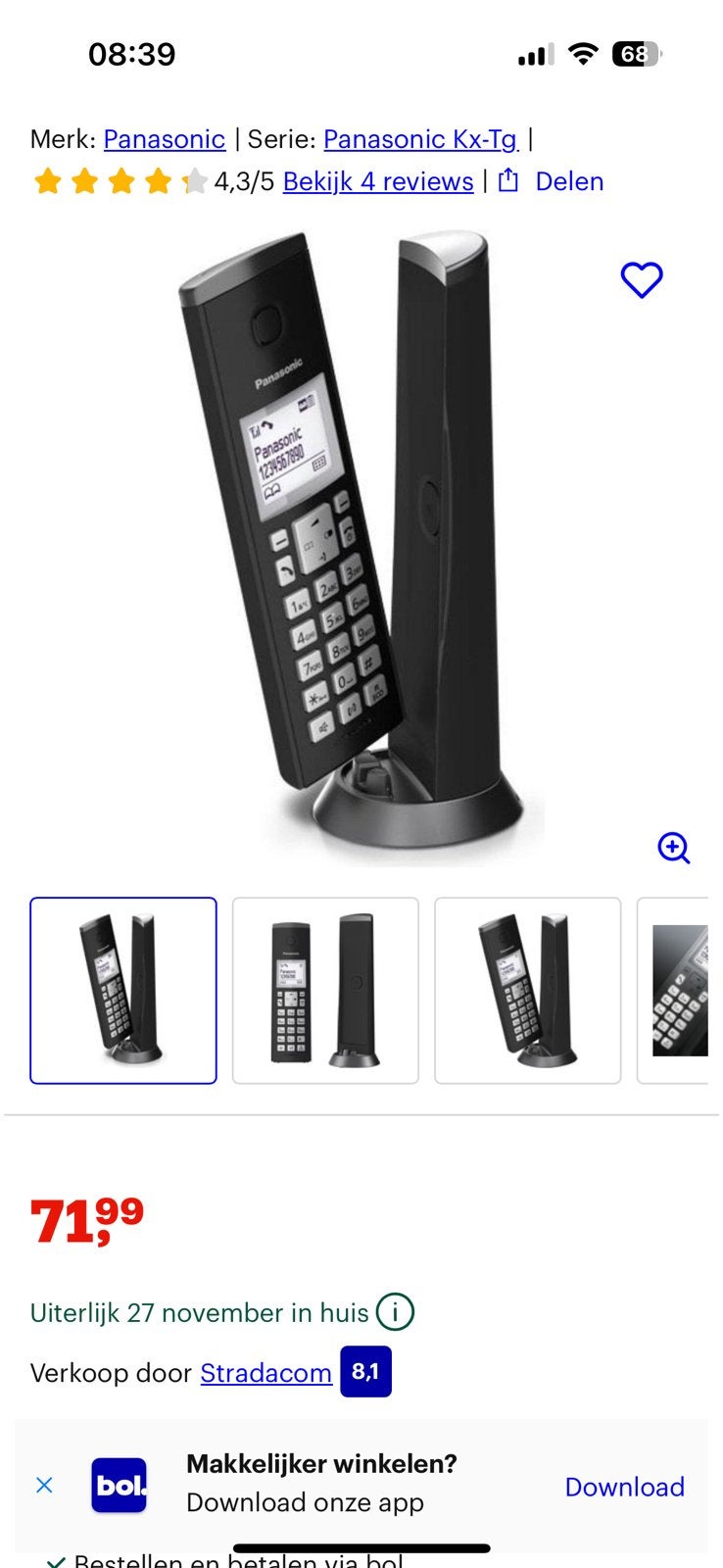 Draadloze telefoon Panasonic, Ophalen of Verzenden, Zo goed als nieuw