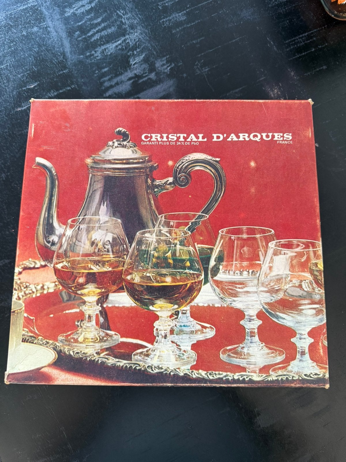 6x Cristal d’Arques cognacglazen vintage + originele doos, Verzamelen, Ophalen, Nieuw, Overige typen