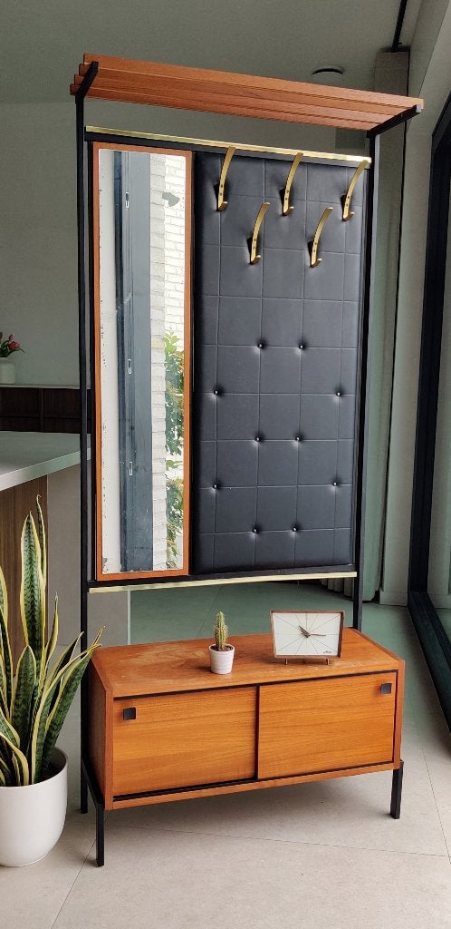 Prachtig vintage teakhouten kapstokmeubel / halkast, Maison & Meubles, Armoires | Armoires murales, Enlèvement, Utilisé, Teck