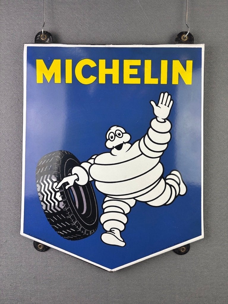 Michelin Bibendum EAS S12 45 x 38 CM emaille reclamebord, Ophalen of Verzenden, Zo goed als nieuw, Reclamebord