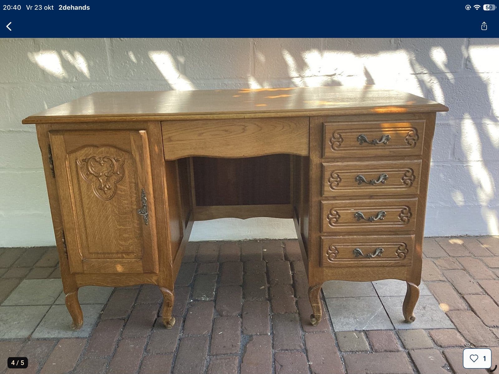 Bureau masseif eiken lodewijk XV - stijl, Antiek en Kunst, Ophalen