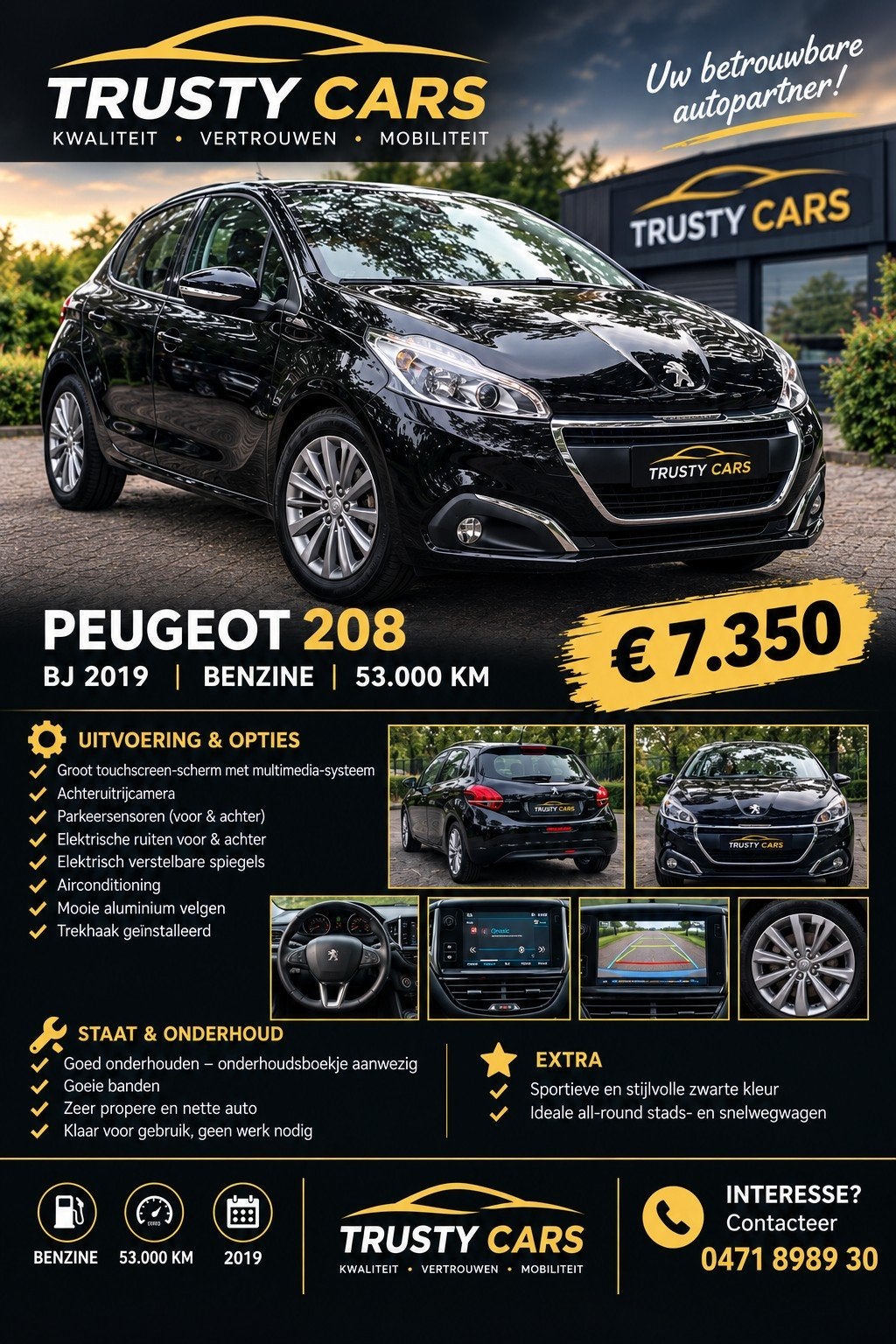 Peugeot 208- Disponible immédiatement - 0471898930, Euro 5, Achat, Noir, 5 portes