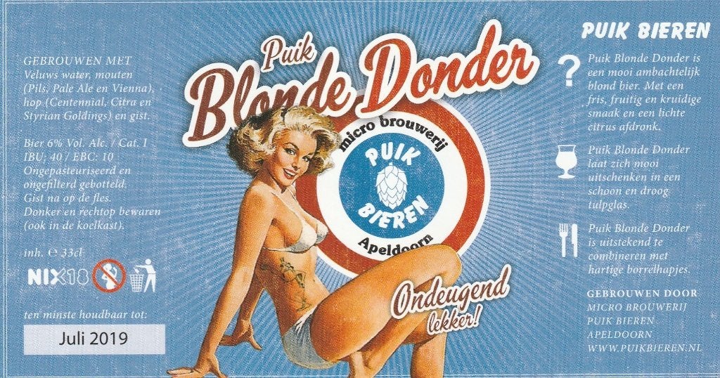Bieretiket Nederland Puik bieren : Blonde Donder, Envoi, Neuf, Autres types, Autres marques