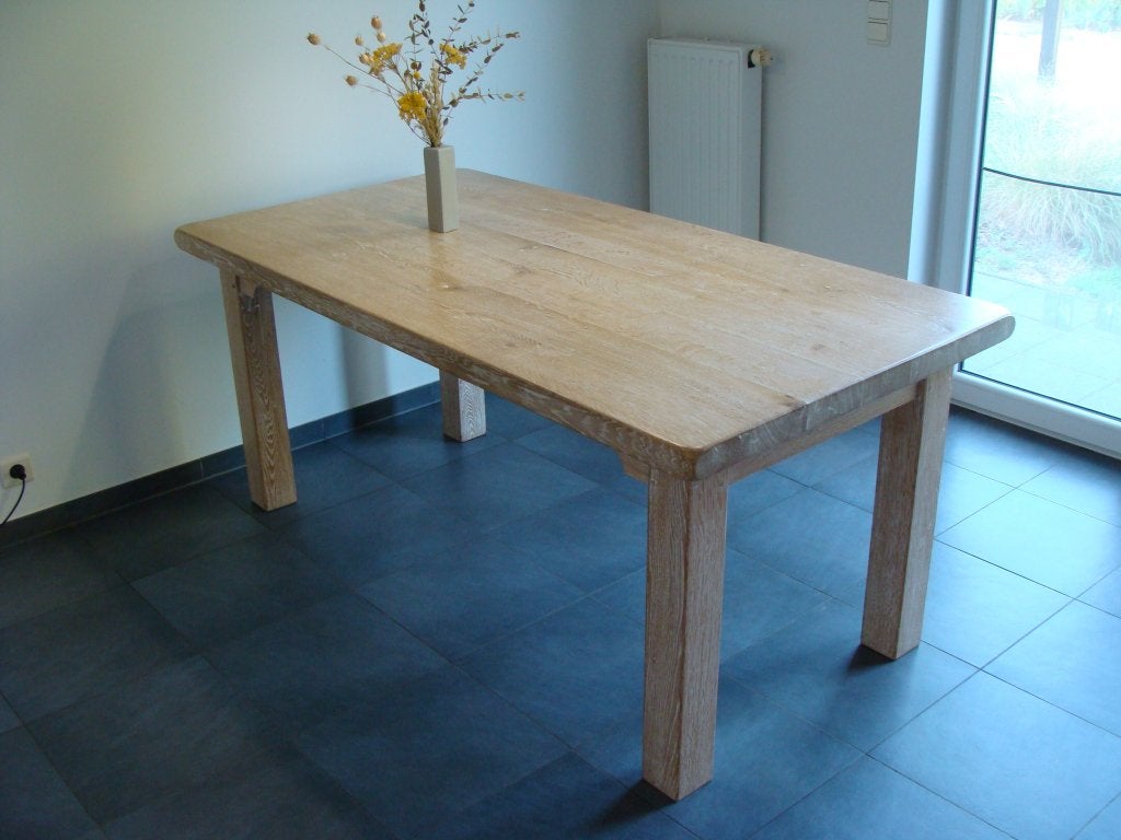 Massief eiken keukentafel, Ophalen, Gebruikt, Eikenhout, 50 tot 100 cm