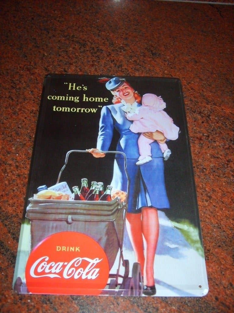 Reclamebord - plakkaat van Coca Cola 20 x 30 cm, Metaal, 30 cm, 20 cm, Vintage