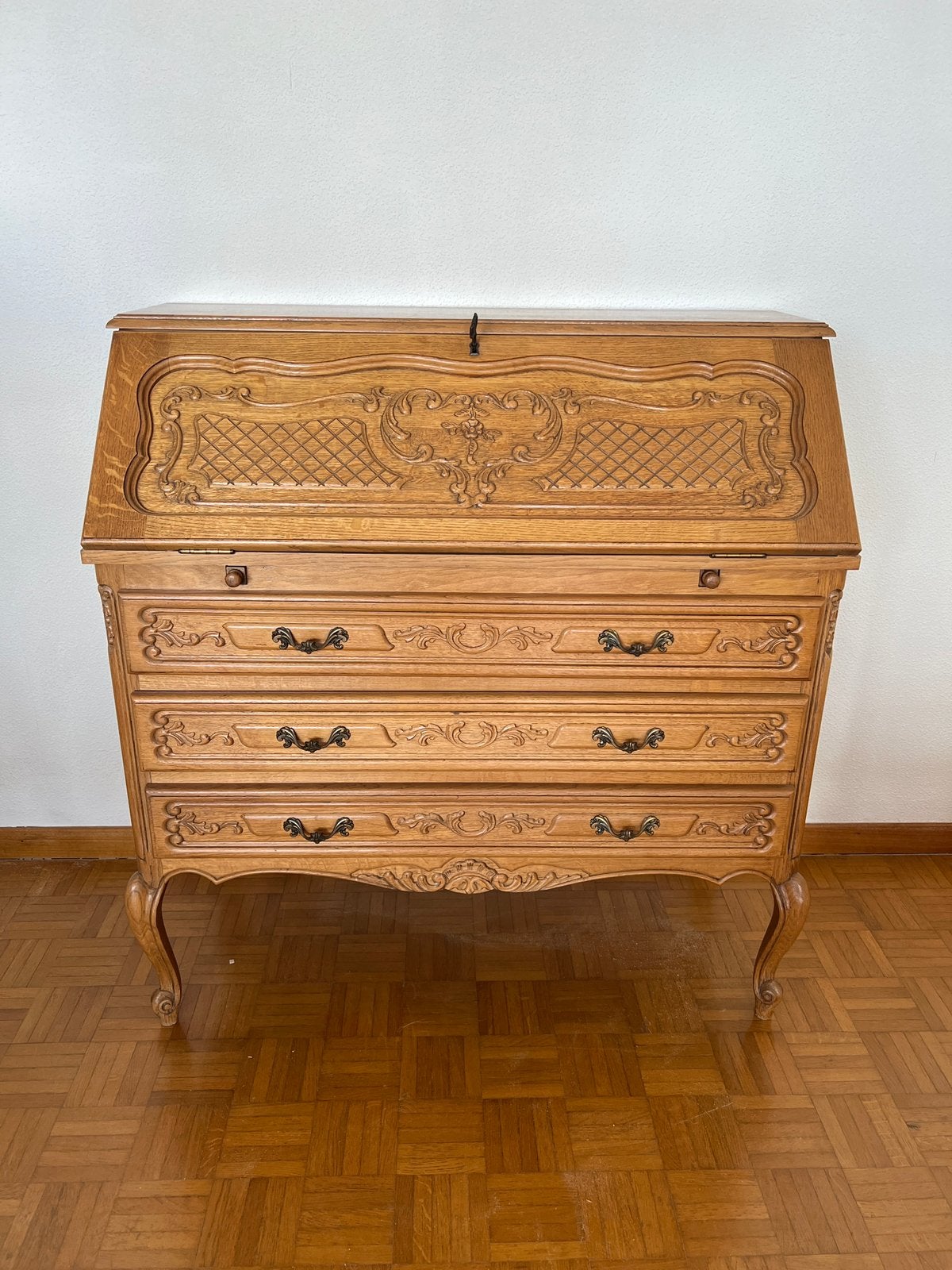 Secrétaire à abattant style Louis XV en chêne massif, Enlèvement, Comme neuf