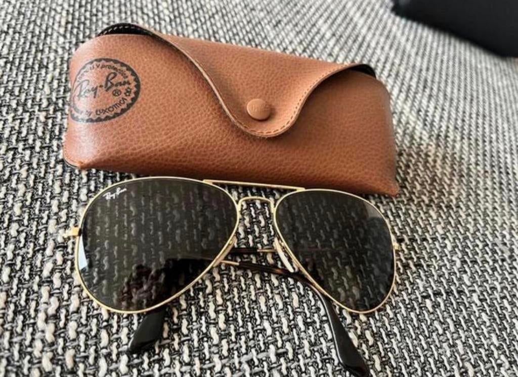 Lunettes Ray Ban Aviator dorées avec boîte, Enlèvement ou Envoi, Utilisé, Lunettes