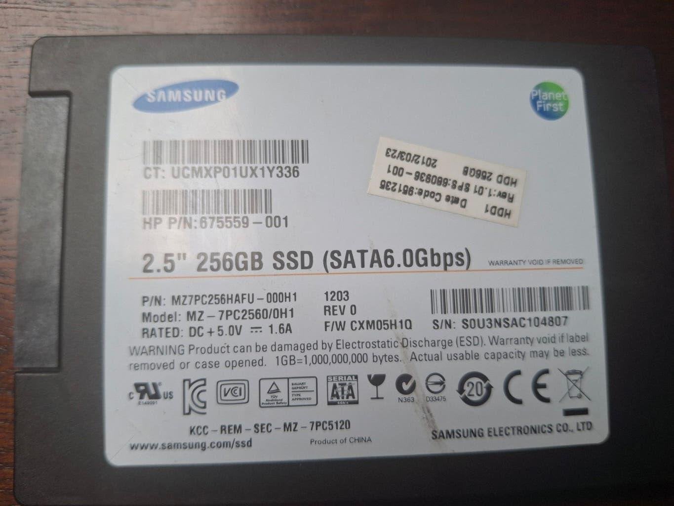 Samsung SSD 256GB (sata 6.0bps), Computers en Software, Intern, Gebruikt, Ophalen of Verzenden, Laptop