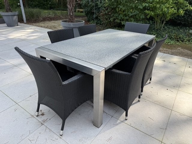 Wicker eettafel stoelen in de kleur zwart, Ophalen, 6 zitplaatsen, Zo goed als nieuw, Wicker