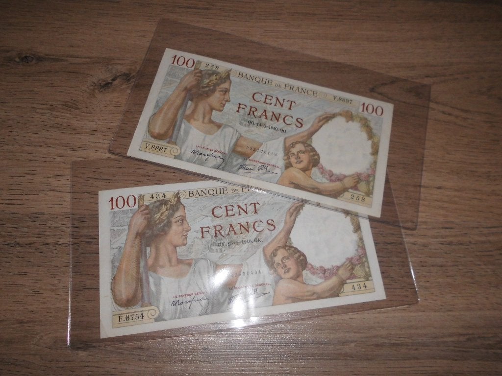 lot 2 billets de banque 100 francs francais sully de 1940, Enlèvement ou Envoi
