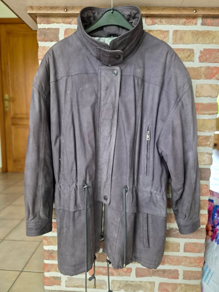 Lederen damesmantel, Kleding | Dames, Maat 42/44 (L), Grijs, Gedragen, Ophalen