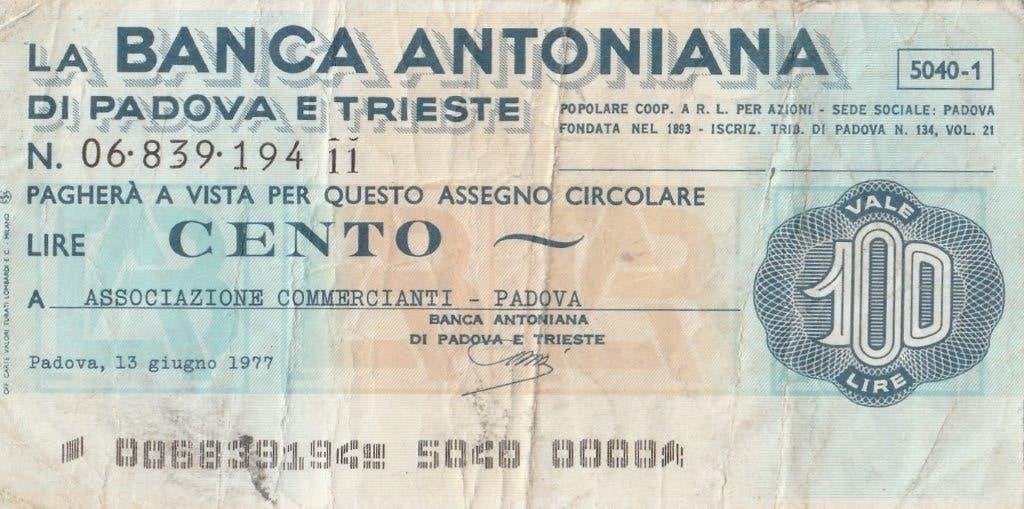 2 Mini-cheques van 100 lire 1976- 1977, Ophalen of Verzenden