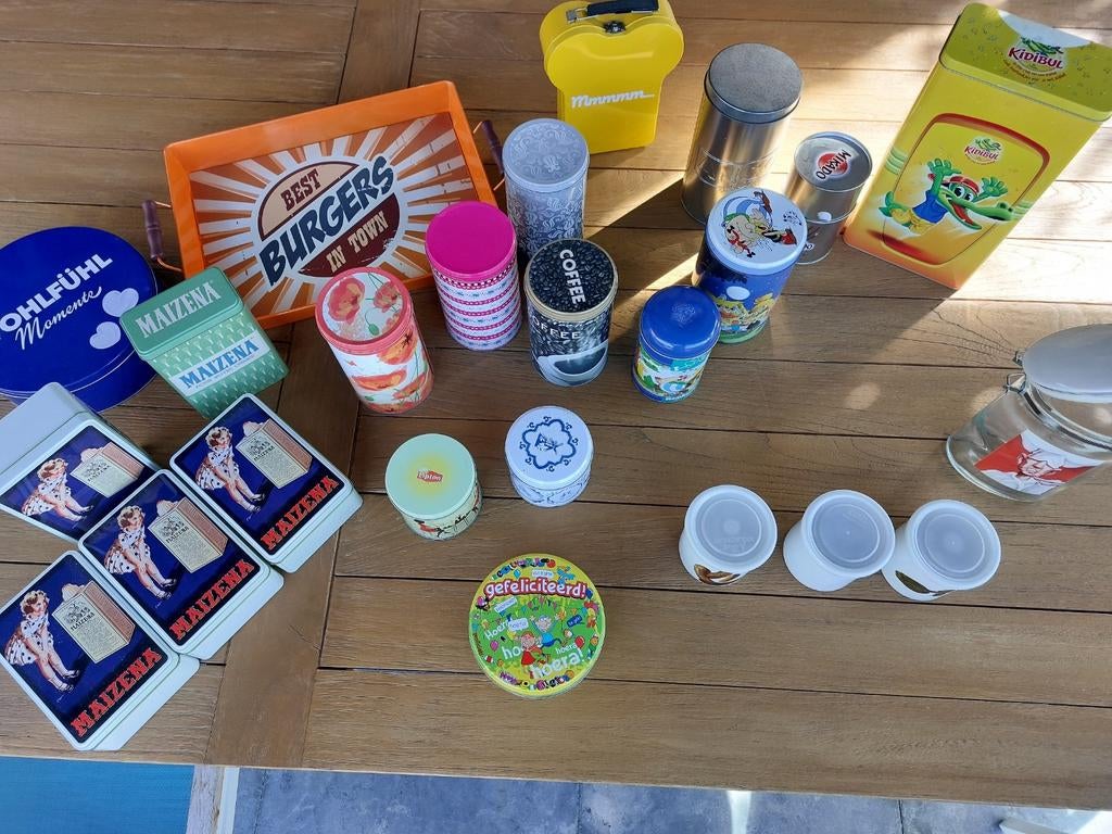 Lot Mooie blikken dozen, 1 blikken plateau en stenen potjes, Enlèvement