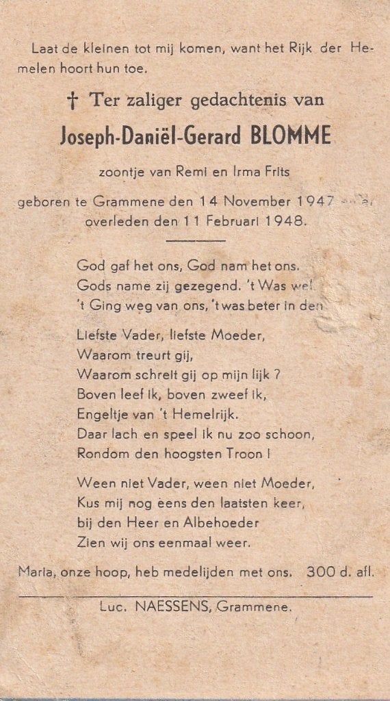 B P KIND BLOMME GRAMMENE 1947 - 48, Collections, Images pieuses & Faire-part, Enlèvement ou Envoi