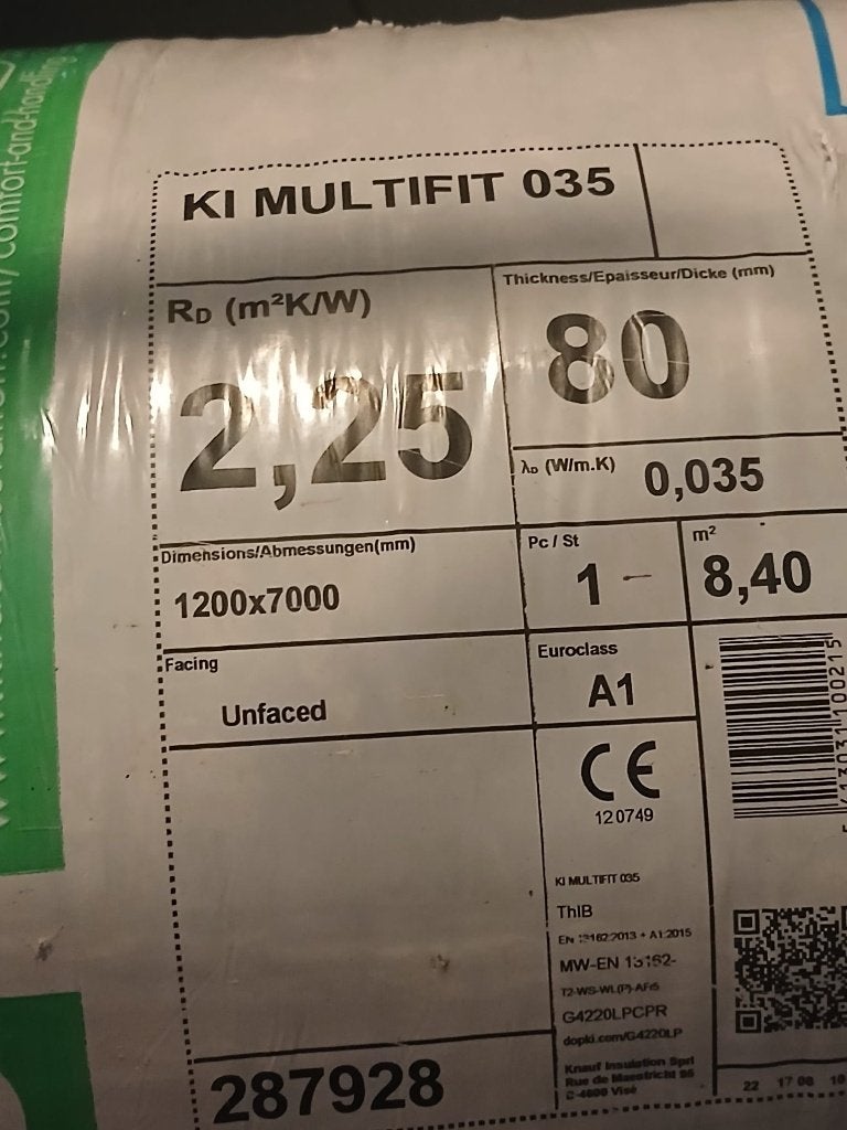 Rol isolatiemateriaal Knauf, Ophalen, Nieuw, Glaswol, 5 tot 10 m²