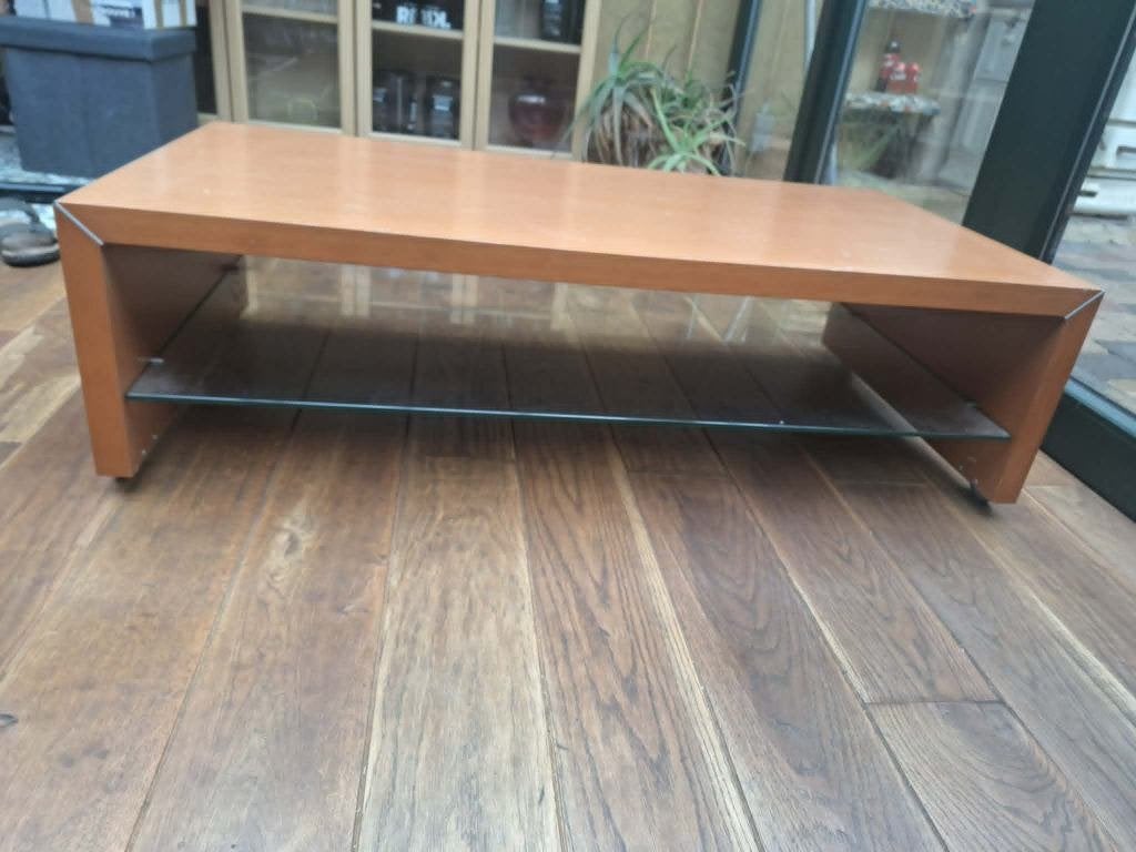 Salontafel hout met glasschijf, 100 à 150 cm, Enlèvement, Utilisé, 50 à 100 cm