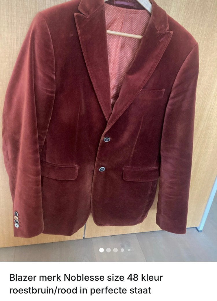 Mooie roestbruin/rode blazer merk Noblesse size 48, Kleding | Heren, Ophalen of Verzenden, Zo goed als nieuw