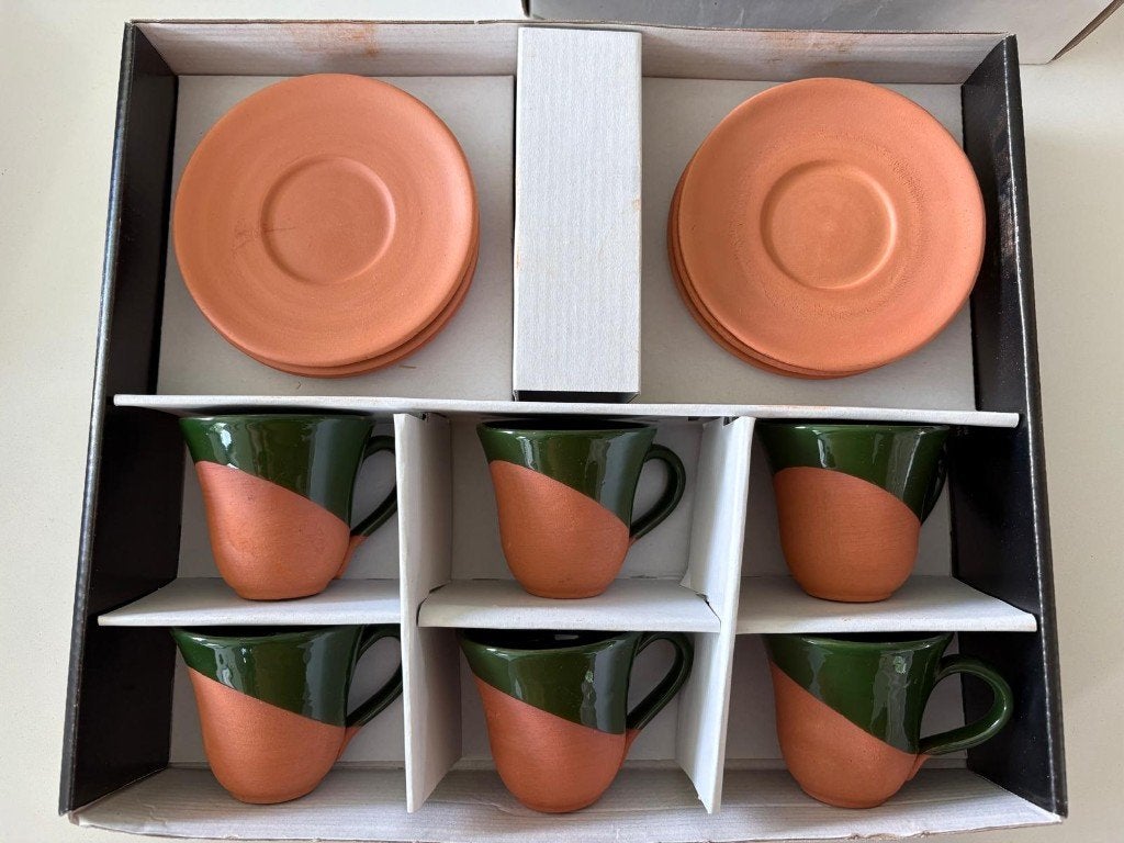 Prachtige 12-delige Turkse Aardewerk Koffieset, Ophalen, Nieuw, Overige stijlen, Kop(pen) en/of Schotel(s)