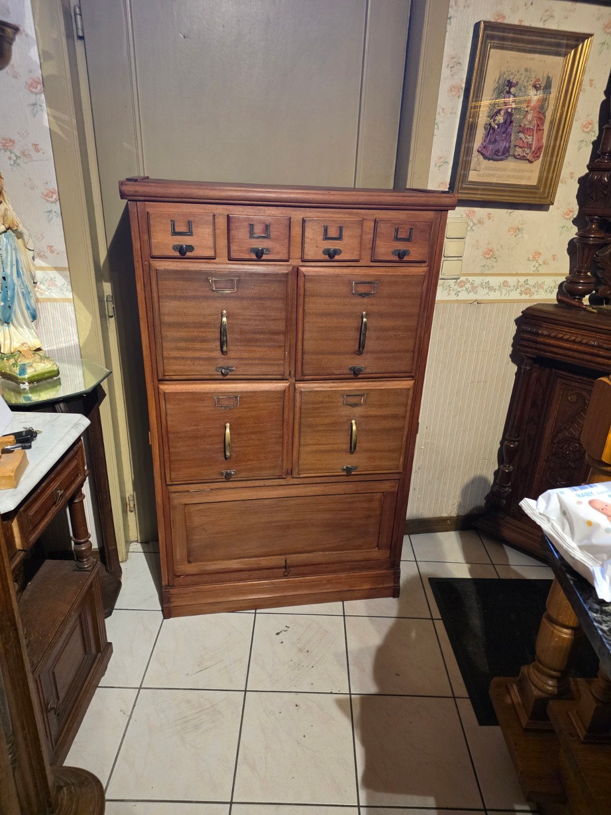 Oude archiefkast in mahonie hout, Ophalen of Verzenden