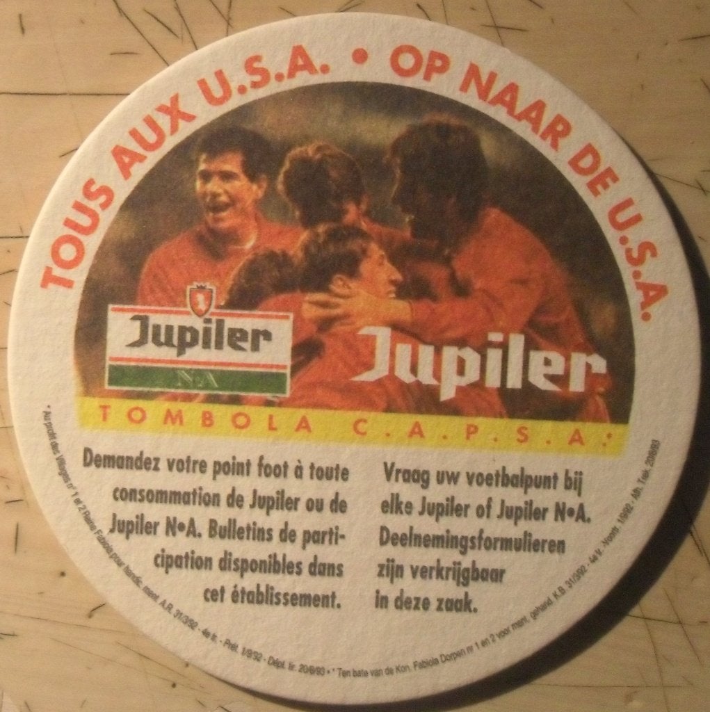 Sous-bock Jupiler "C.A.P.S.A. tous aux U.S.A.", Collections, Enlèvement ou Envoi, Sous-bock, Jupiler