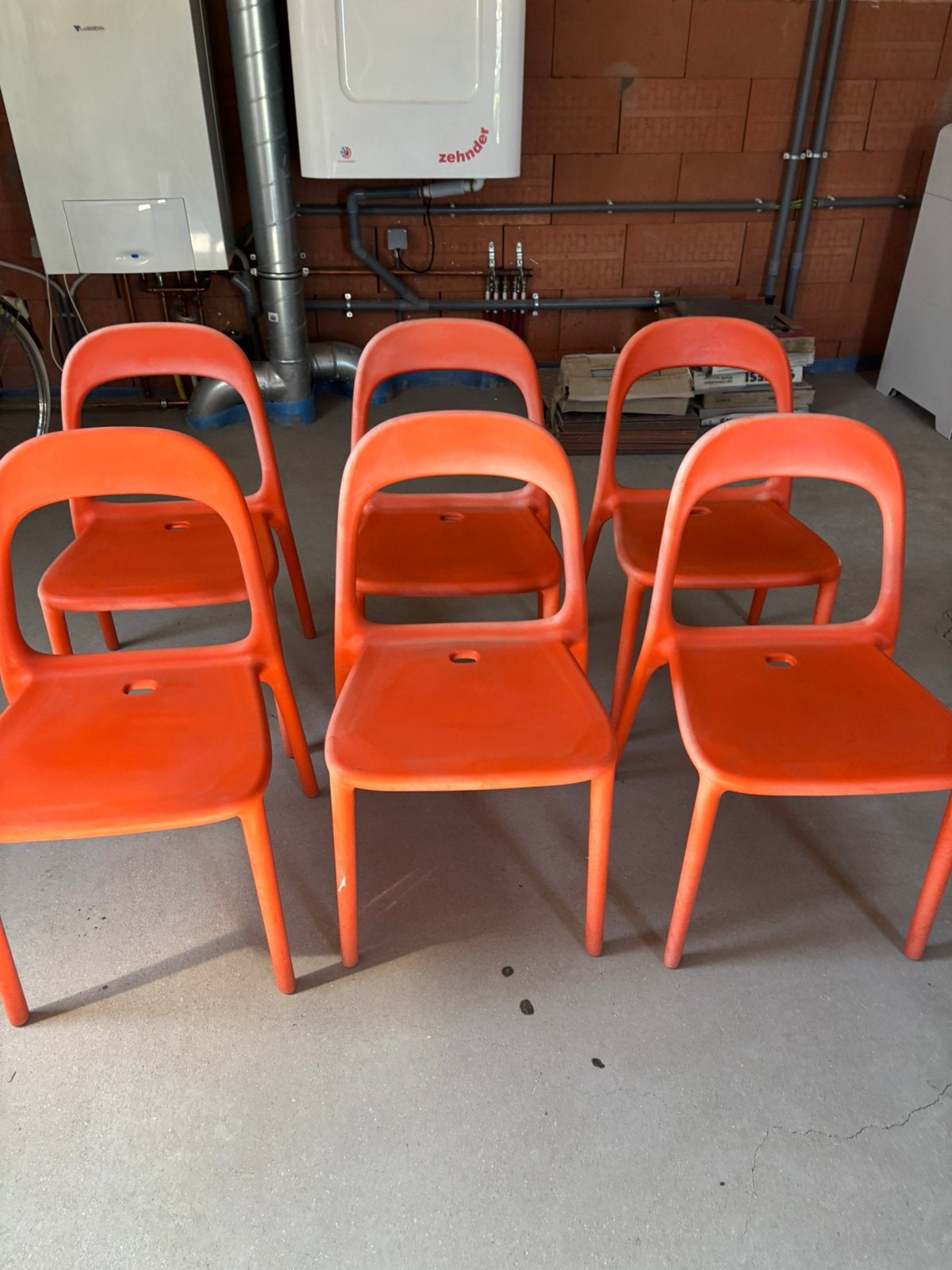 Lot de 6 chaises ikea en plastique dur orange, Jardin & Terrasse, Enlèvement, Utilisé, Plastique