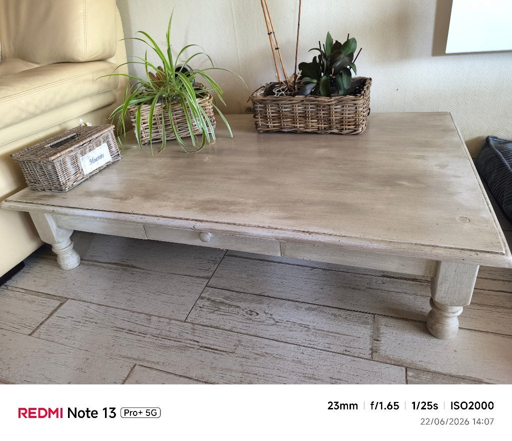 Table basse/ table de salon couleur bois cérusé crème, Maison & Meubles, 100 à 150 cm, Moins de 50 cm, Style bois cérusé, Enlèvement