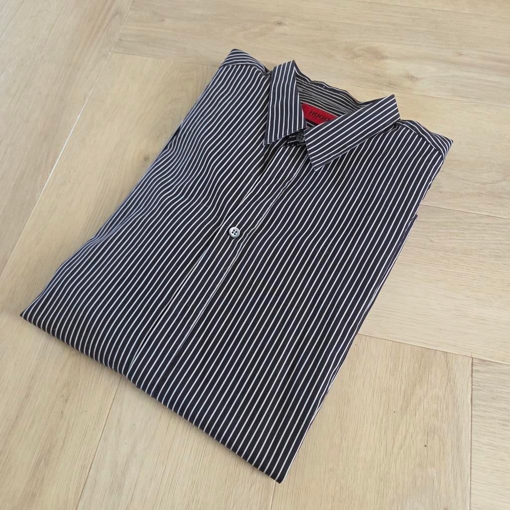 Elegante overhemd Hugo Boss slimline maat L, Zwart, Zo goed als nieuw, Halswijdte 41/42 (L), Hugo boss