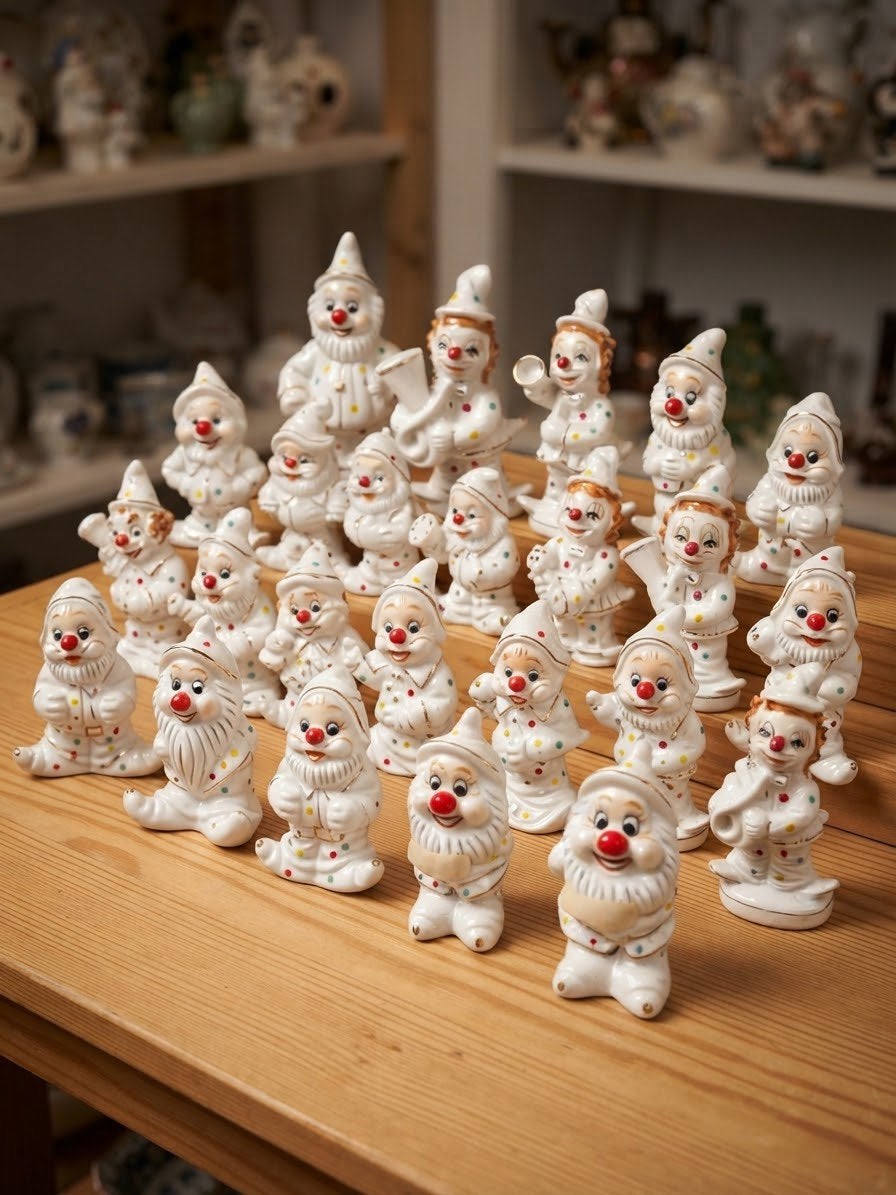 Set 25 decoratieve keramieken beeldjes clowns en kabouters, Ophalen of Verzenden, Zo goed als nieuw