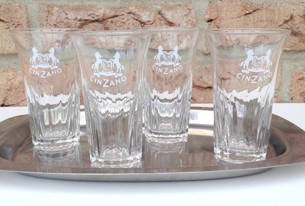 4 vintage aperitief Cinzano martini glazen Italië, Ophalen of Verzenden, Gebruikt, Overige typen