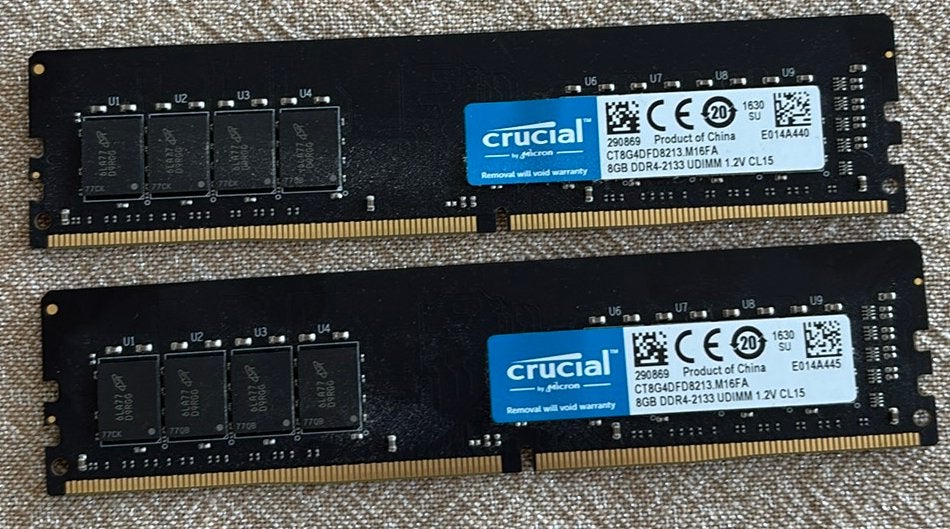 RAM Crucial DDR4 2133 - 16GB - 2*8GB, Computers en Software, RAM geheugen, Ophalen of Verzenden, Zo goed als nieuw, DDR4