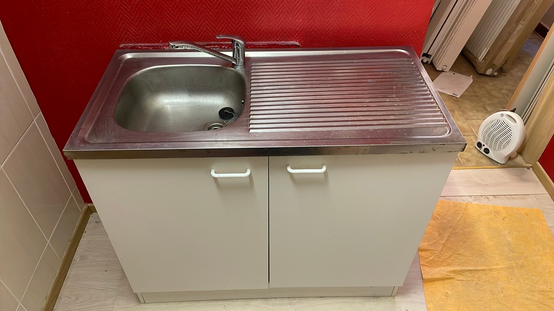 Evier inox sur meuble, Maison & Meubles, Enlèvement, Utilisé